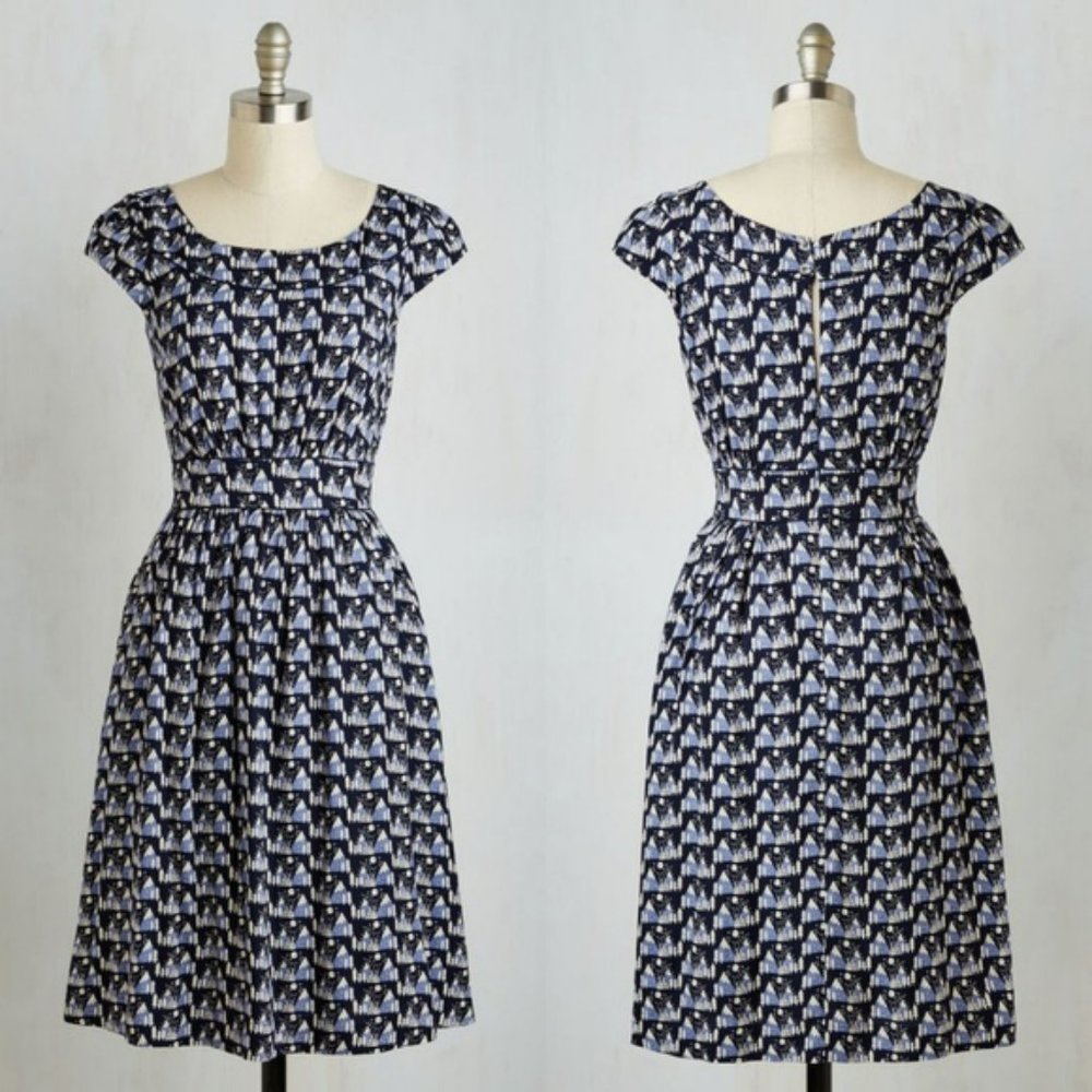 Emily and Fin via Modcloth Navy, Purple and White Patterned Dress